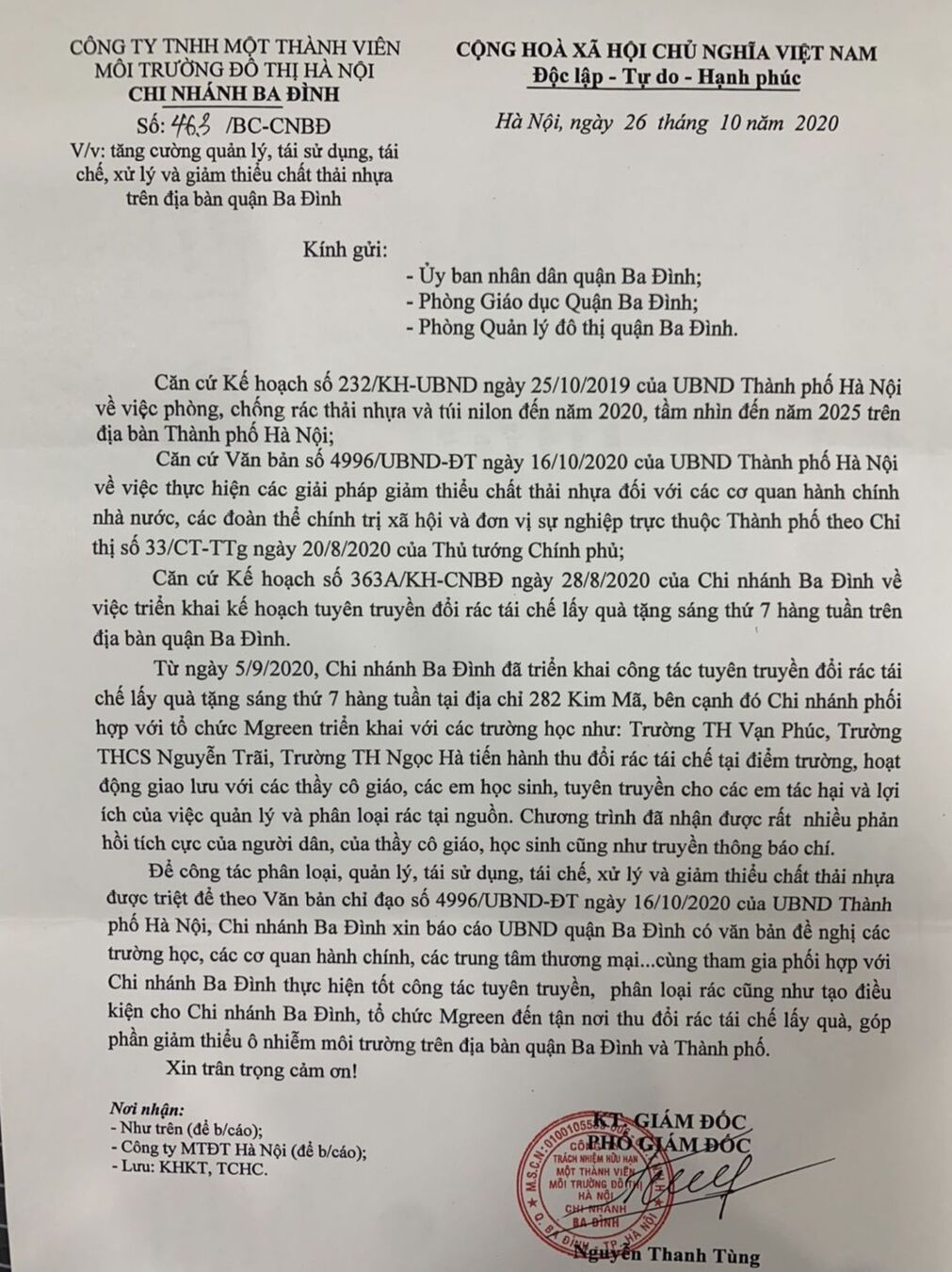 Tăng cường quản lý, tái  sử dụng tái chế , xử lý giảm thiểu chất thải nhựa trên địa bàn Quận Ba Đình