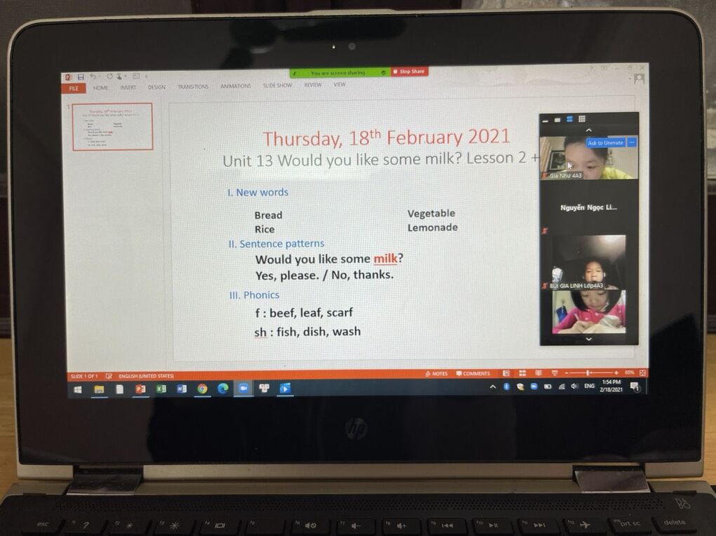 Những tiết học Ngoại ngữ trực tuyến của học sinh trường Tiểu học Kim Đồng