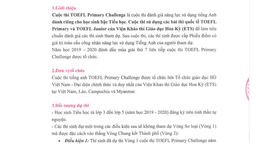 THÔNG TIN " Cuộc thi TOEFL Primary Challenge năm học 2019– 2020"