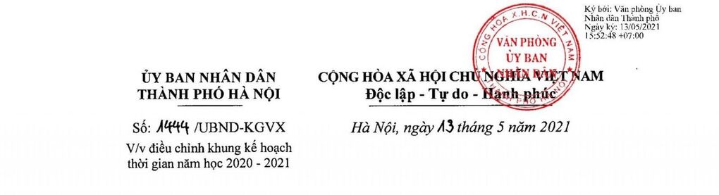 Công văn điều chỉnh khung kế hoạch thời gian năm học 2020-2021