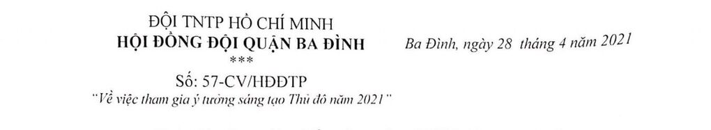 Trường TH Kim Đồng Thông báo CV 2021 ý tưởng sáng tạo Thủ Đô