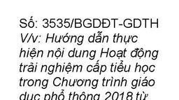 V/v: Hướng dẫn thực hiện nội dung Hoạt động trải nghiệm cấp tiểu học trong Chương trình giáo dục phổ thông 2018 từ năm học 2020-2021