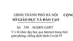 V/v tổ chức dạy học qua Internet trong thời  gian phòng, chống dịch bệnh Covid-19