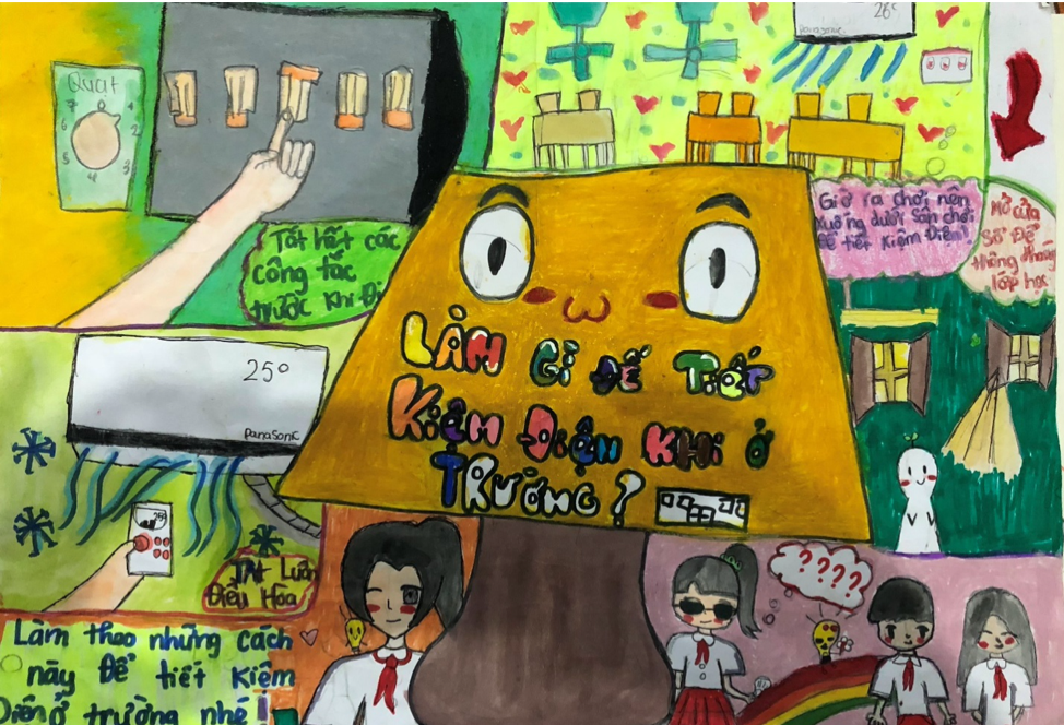 Học sinh trường Tiểu học Kim Đồng tham gia cuộc thi “Vẽ tranh  chủ đề Tiết kiệm điện”