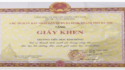 Trường Tiểu học Kim Đồng vinh dự đón nhận Giấy khen  trong Lễ tuyên dương  khen thưởng học sinh giỏi tiêu biểu  quận Ba Đình năm học 2019 – 2020