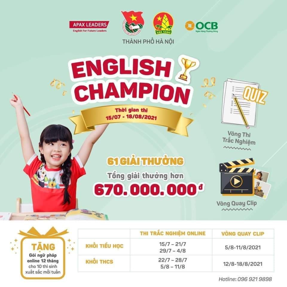 Trường TH Kim Đồng thông báo THỂ LỆ Cuộc thi “English Champion” năm 2021