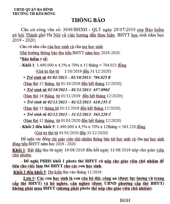 THÔNG BÁO MUA  BHYT- BHTT