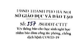 V/v cho học sinh nghỉ nhằm đảm bảo công tác phòng, chống  dịch bệnh COVID-19