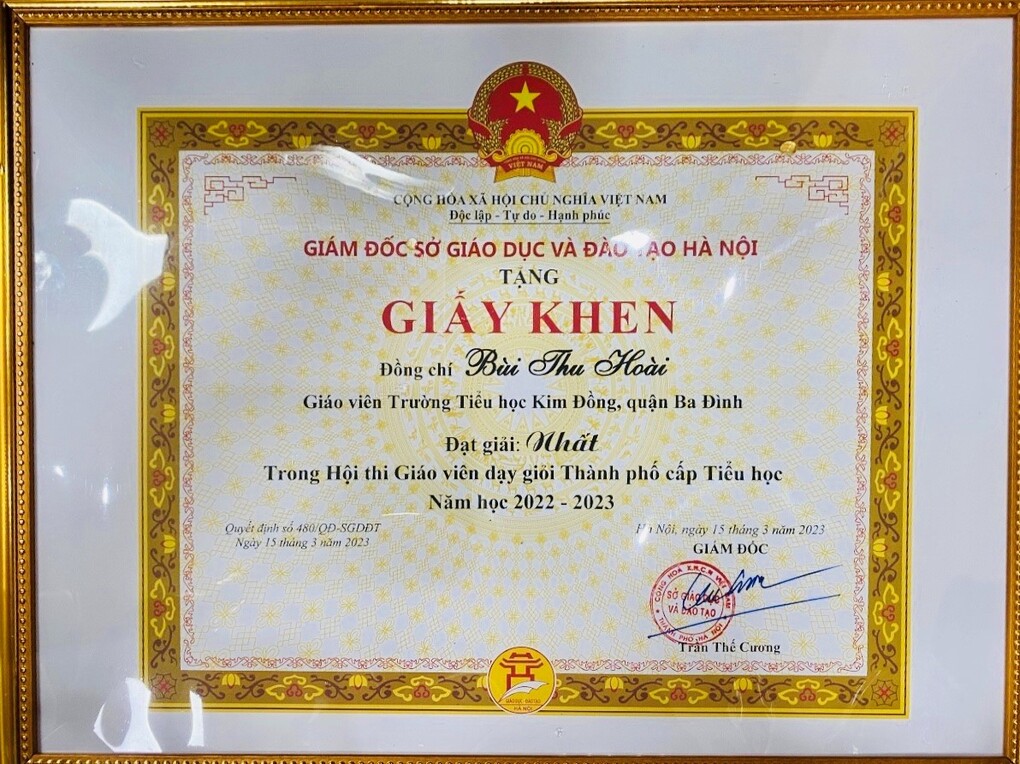 Thành tích xuất sắc của cô giáo Bùi Thị Hoài  trong Hội thi giáo viên giỏi cấp Tiểu học Thành phố Hà Nội