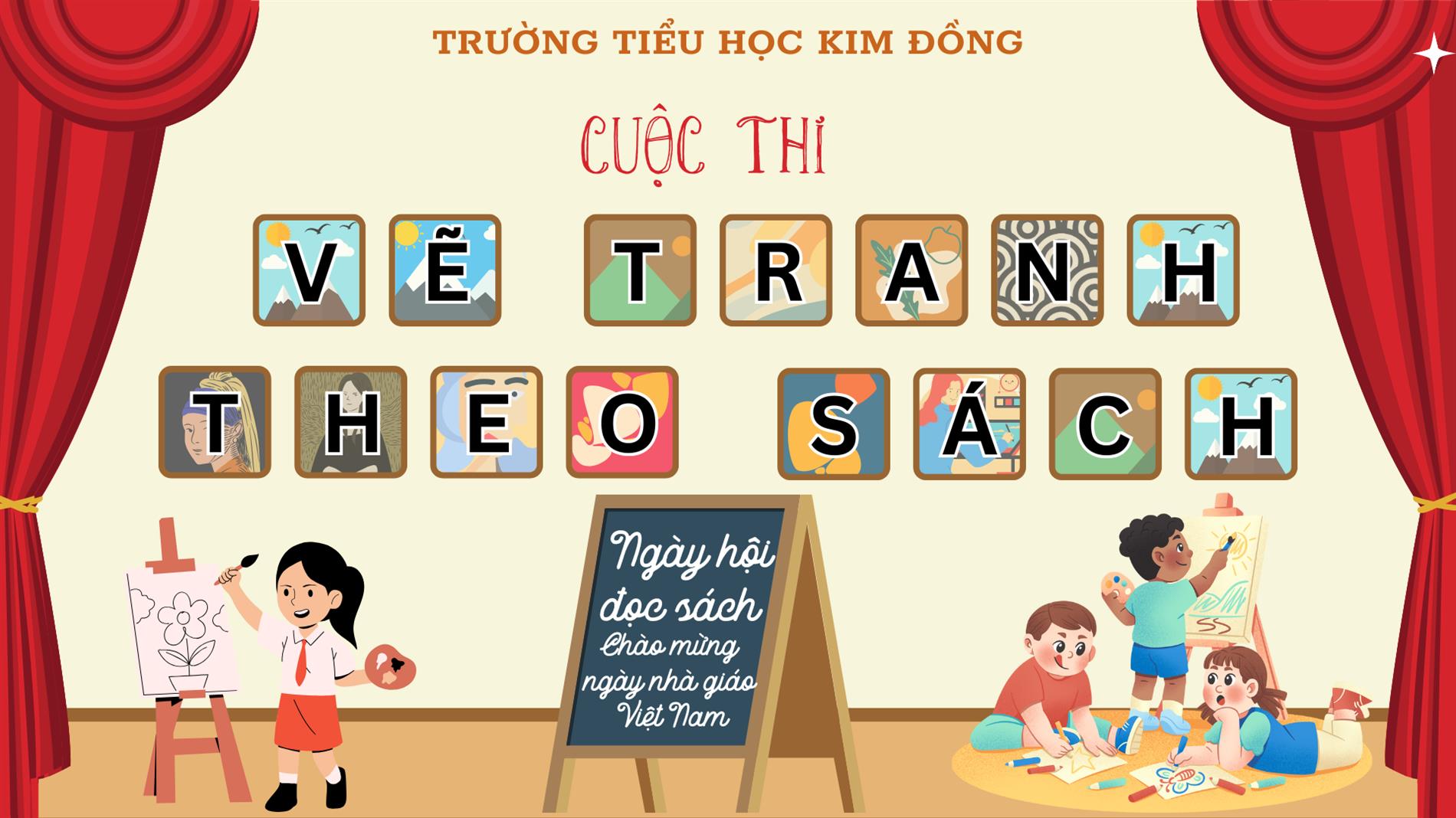 Thư viện trường Tiểu học Kim Đồng tổ chức cuộc thi Vẽ tranh theo sách trong ngày Hội sách lần 1