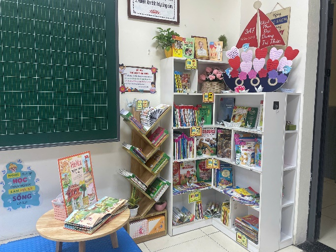 A room with books and a chalkboard

Description automatically generated