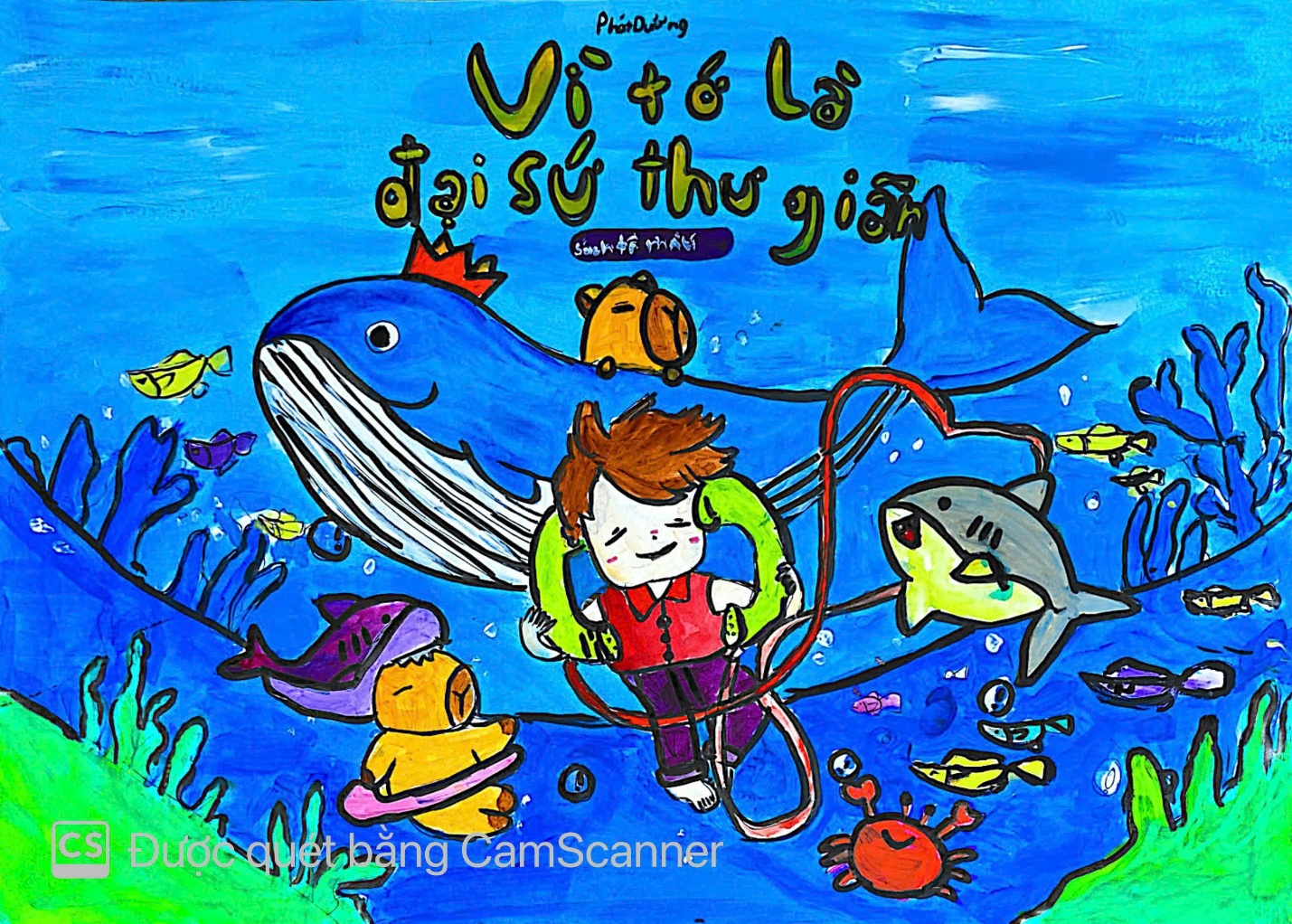 A child with a whale and fish
Description automatically generated with medium confidence