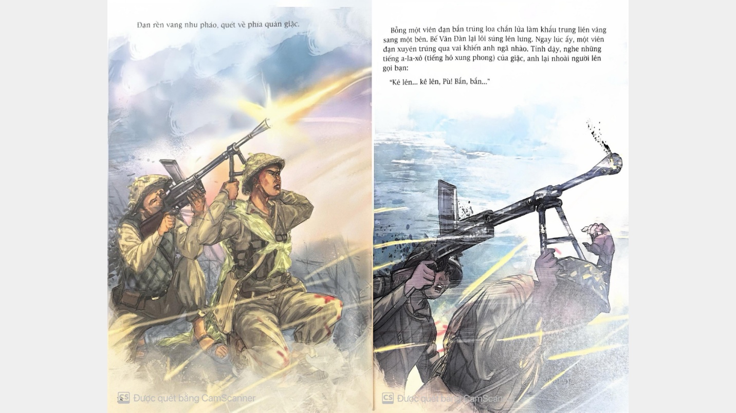 A collage of a painting of soldiers holding guns

Description automatically generated